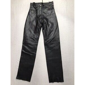 Vintage VANCE 100% Leather Pants Women 26x28 Black Lined Crop USA Made Rock Chic